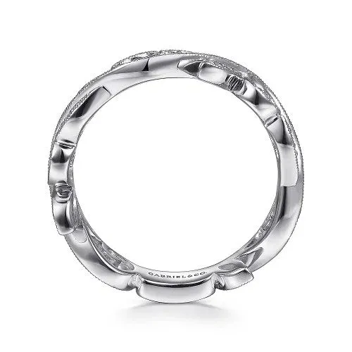 Rings GABRIEL CO 14K White Gold Scrolling Floral Diamond Stackable Ring