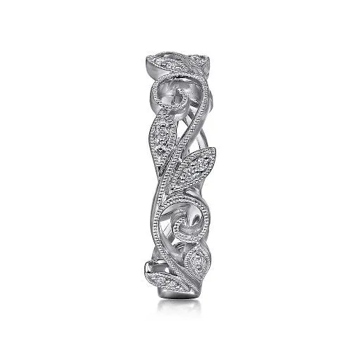 Rings GABRIEL CO 14K White Gold Scrolling Floral Diamond Stackable Ring