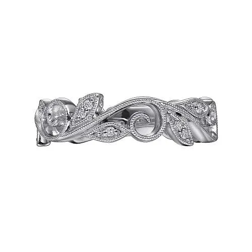 Rings GABRIEL CO 14K White Gold Scrolling Floral Diamond Stackable Ring