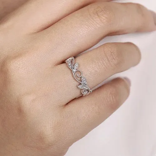 Rings GABRIEL CO 14K White Gold Scrolling Floral Diamond Stackable Ring