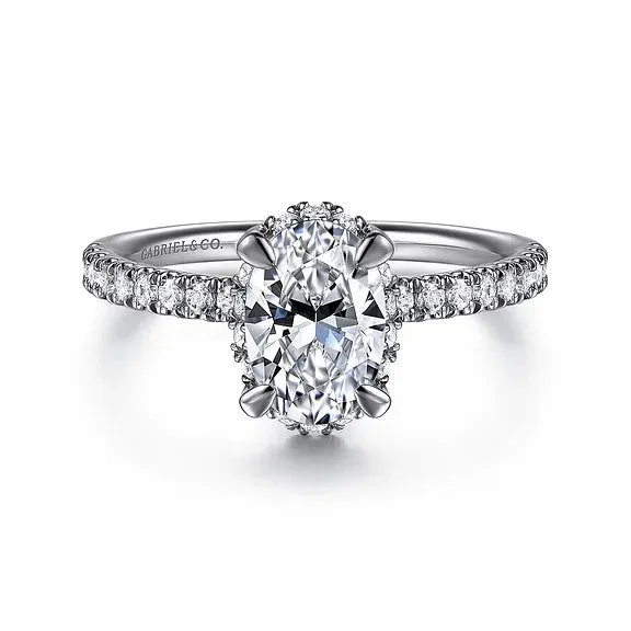 Rings GABRIEL CO Suede 14K White Gold Oval Hidden Halo Diamond Engagement Ring Setting Only Rings GABRIEL CO Suede 14K White Gold Oval Hidden Halo Diamond Engagement Ring Setting Only