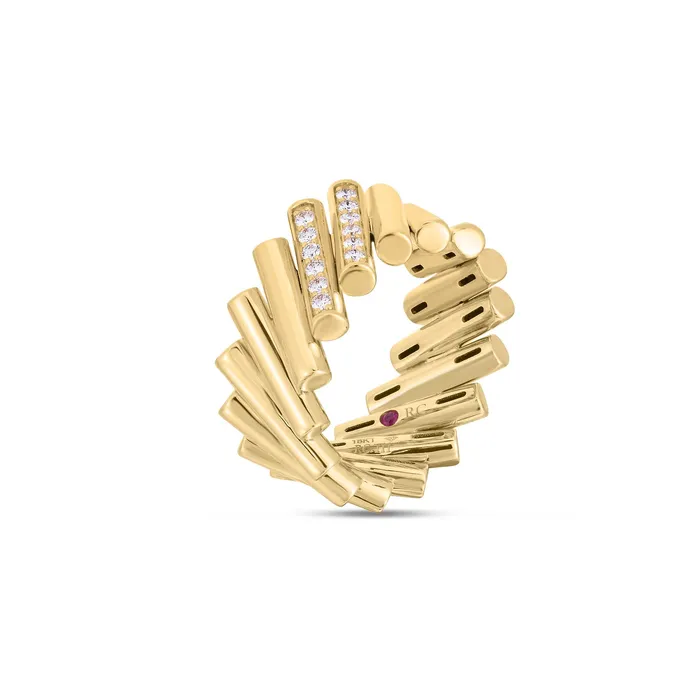 Rings ROBERTO COIN 18K YELLOWWHITE GOLD DOMINO DOUBLE DIAMOND ACCENT RING