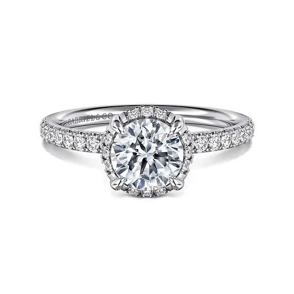 Rings Suede 14K White Gold Round Hidden Halo Diamond Engagement Ring Setting Only GABRIEL CO Rings Suede 14K White Gold Round Hidden Halo Diamond Engagement Ring Setting Only GABRIEL CO