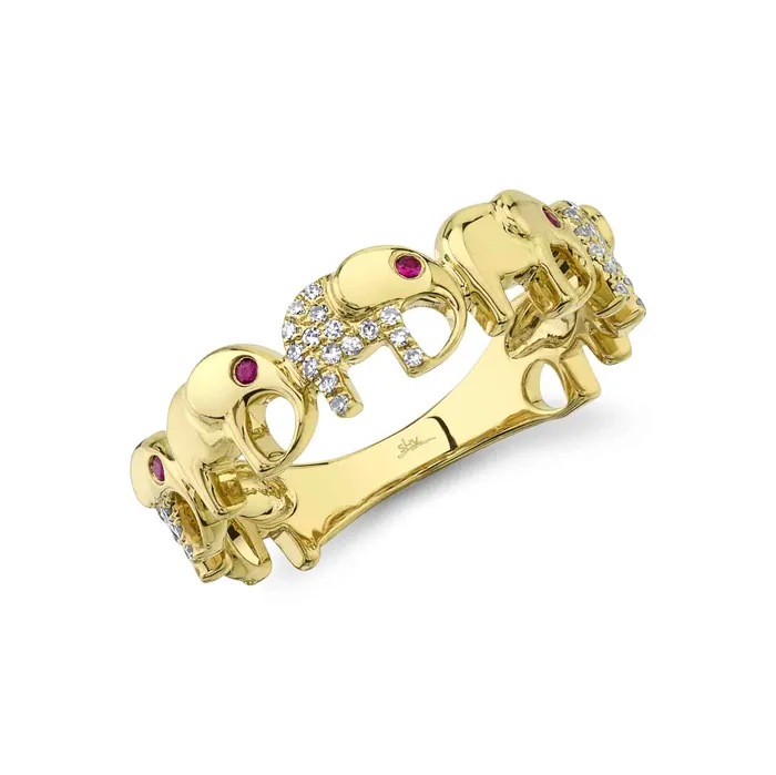 SHY CREATION Ruby Diamond Elephant Band Rings