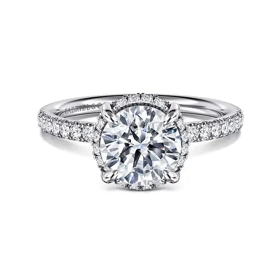 Suede 14K White Gold Round Hidden Halo Diamond Engagement Ring Setting Only GABRIEL CO Rings Suede 14K White Gold Round Hidden Halo Diamond Engagement Ring Setting Only GABRIEL CO Rings