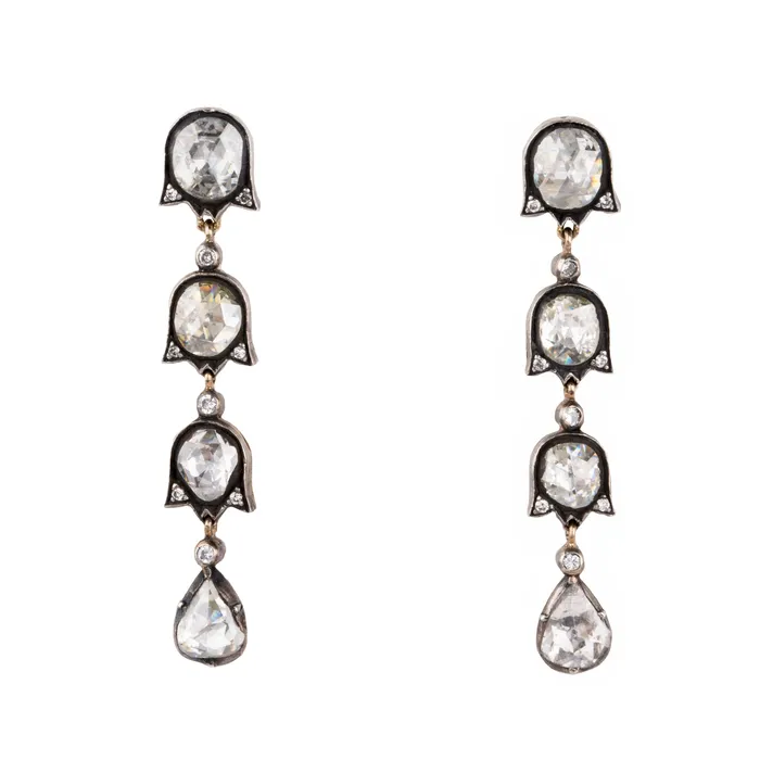 Victorian Era Lily of the Valley Rose Cut Diamond Earrings Bell Bird Antiques Earrings Victorian Era Lily of the Valley Rose Cut Diamond Earrings Bell Bird Antiques Earrings