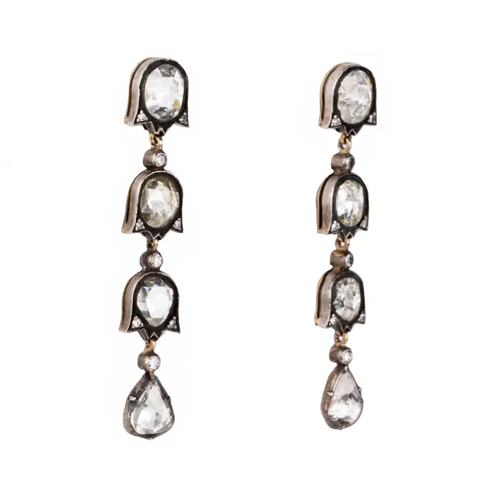 Victorian Era Lily of the Valley Rose Cut Diamond Earrings Bell Bird Antiques Earrings
