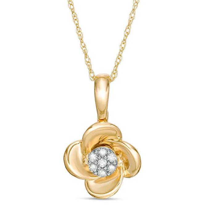 005 CT TW Composite Natural Diamond Flower Pendant in 10K Yellow Gold Goldia Necklaces 005 CT TW Composite Natural Diamond Flower Pendant in 10K Yellow Gold Goldia Necklaces