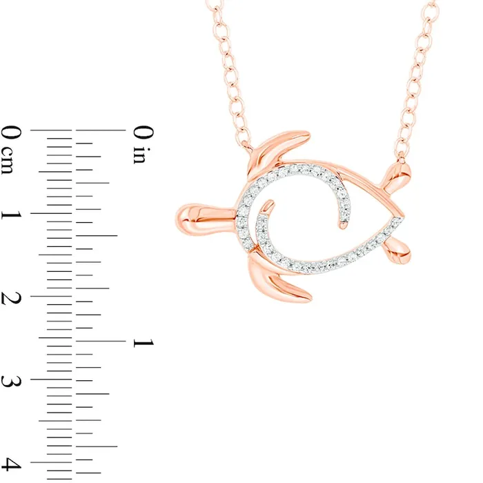 01 CT TW Natural Diamond Sideways Turtle Necklace in Sterling Silver with 14K Rose Gold Plate Goldia Necklaces 01 CT TW Natural Diamond Sideways Turtle Necklace in Sterling Silver with 14K Rose Gold Plate Goldia Necklaces