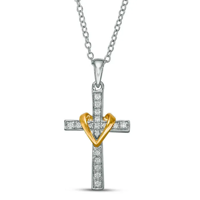 01 CT TW Natural Diamond Wrapped Cross Pendant in 10K TwoTone Gold Goldia Necklaces 01 CT TW Natural Diamond Wrapped Cross Pendant in 10K TwoTone Gold Goldia Necklaces