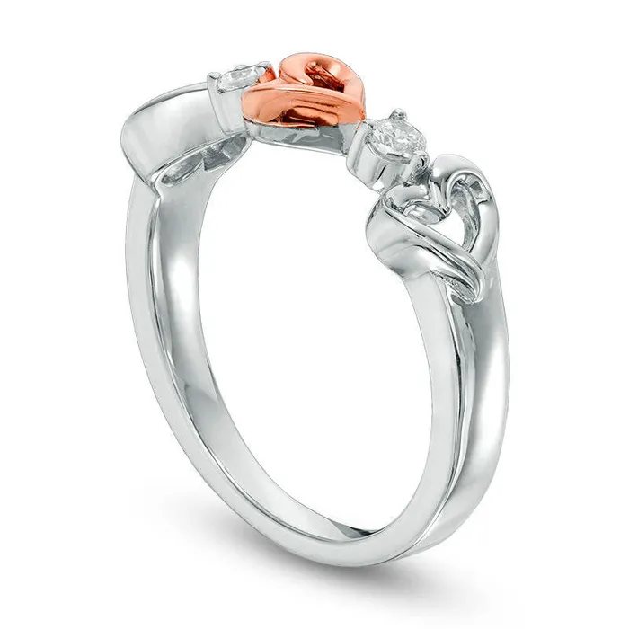 010 CT TW Natural Diamond Triple Heart Ring in Sterling Silver and Solid 10K Rose Gold Goldia Rings 010 CT TW Natural Diamond Triple Heart Ring in Sterling Silver and Solid 10K Rose Gold Goldia Rings