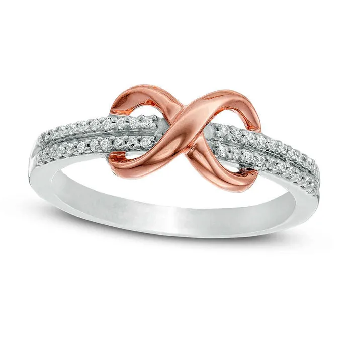 013 CT TW Natural Diamond Infinity Knot Ring in Sterling Silver and Solid 10K Rose Gold Goldia Rings 013 CT TW Natural Diamond Infinity Knot Ring in Sterling Silver and Solid 10K Rose Gold Goldia Rings