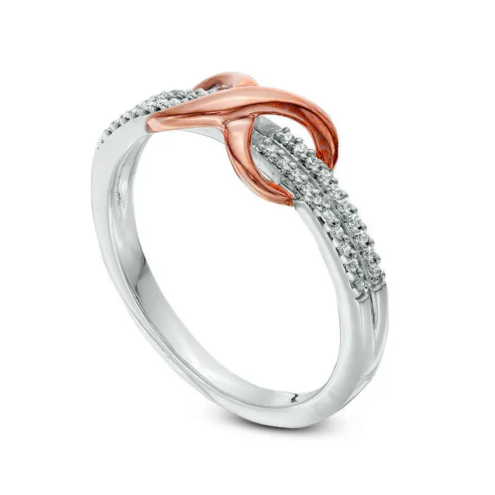 013 CT TW Natural Diamond Infinity Knot Ring in Sterling Silver and Solid 10K Rose Gold Goldia Rings 013 CT TW Natural Diamond Infinity Knot Ring in Sterling Silver and Solid 10K Rose Gold Goldia Rings