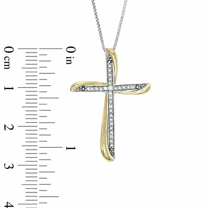 013 CT TW Natural Diamond Twist Cross Pendant in Sterling Silver and 14K Gold Plate Goldia Necklaces 013 CT TW Natural Diamond Twist Cross Pendant in Sterling Silver and 14K Gold Plate Goldia Necklaces