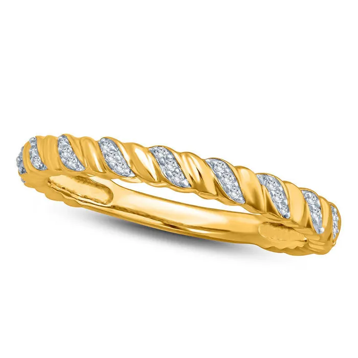 013 CT TW Natural Diamond Twist Stackable Band in Solid 10K Yellow Gold Goldia Rings 013 CT TW Natural Diamond Twist Stackable Band in Solid 10K Yellow Gold Goldia Rings