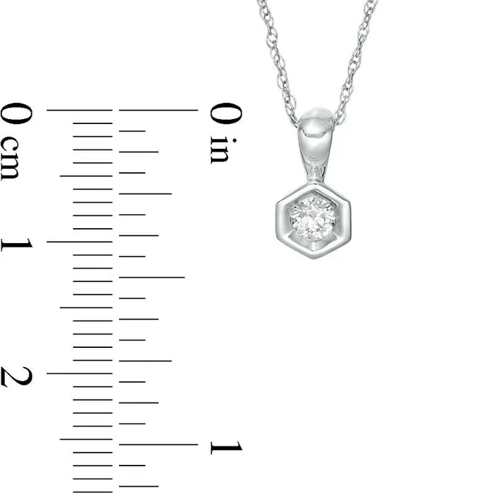 017 CT Natural Clarity Enhanced Solitaire Hexagon Frame Pendant in 10K White Gold Goldia Necklaces 017 CT Natural Clarity Enhanced Solitaire Hexagon Frame Pendant in 10K White Gold Goldia Necklaces