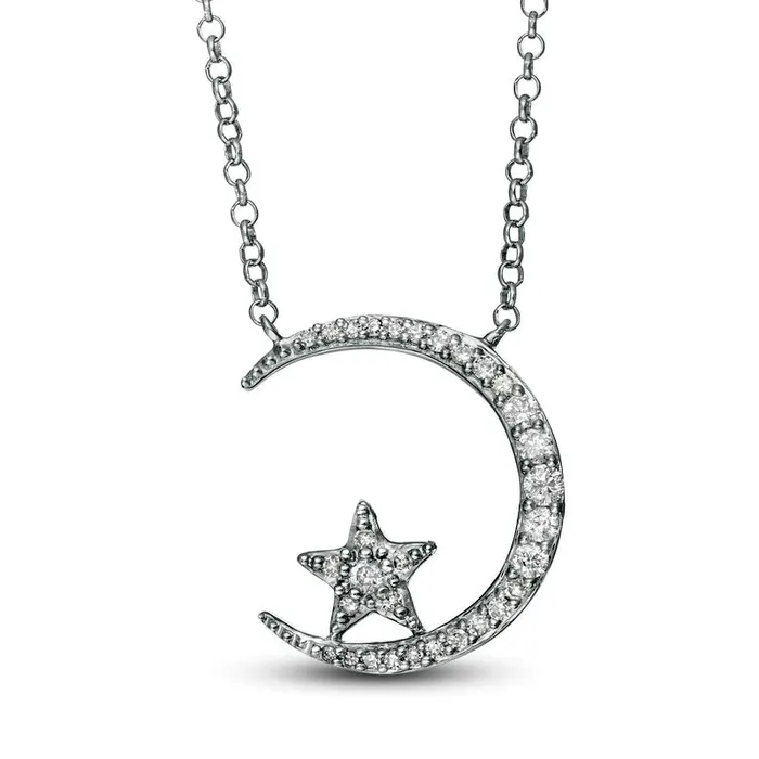 02 CT TW Natural Diamond Crescent Moon and Star Necklace in Sterling Silver Goldia Necklaces 02 CT TW Natural Diamond Crescent Moon and Star Necklace in Sterling Silver Goldia Necklaces