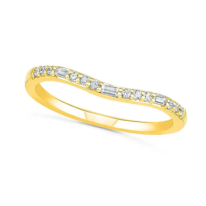 020 CT TW Baguette and Round Natural Diamond Contour Anniversary Band in Solid 10K Yellow Gold Goldia Rings