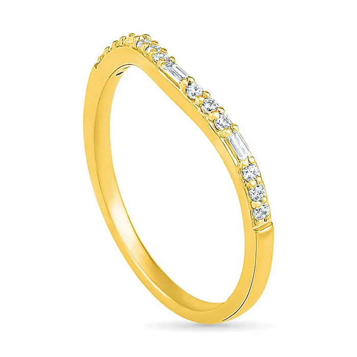 020 CT TW Baguette and Round Natural Diamond Contour Anniversary Band in Solid 10K Yellow Gold Goldia Rings 020 CT TW Baguette and Round Natural Diamond Contour Anniversary Band in Solid 10K Yellow Gold Goldia Rings