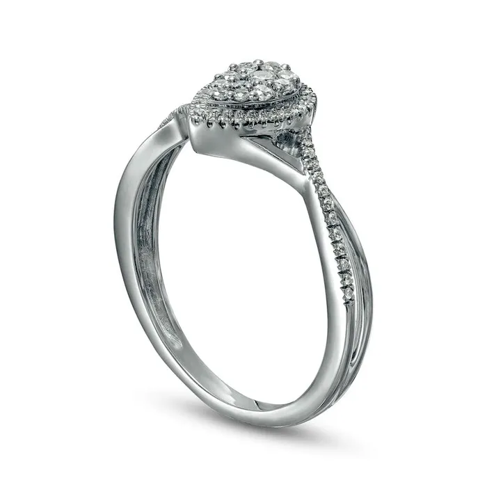 025 CT TW Composite PearShaped Natural Diamond Frame Twist Shank Ring in Solid 10K White Gold Goldia Rings 025 CT TW Composite PearShaped Natural Diamond Frame Twist Shank Ring in Solid 10K White Gold Goldia Rings