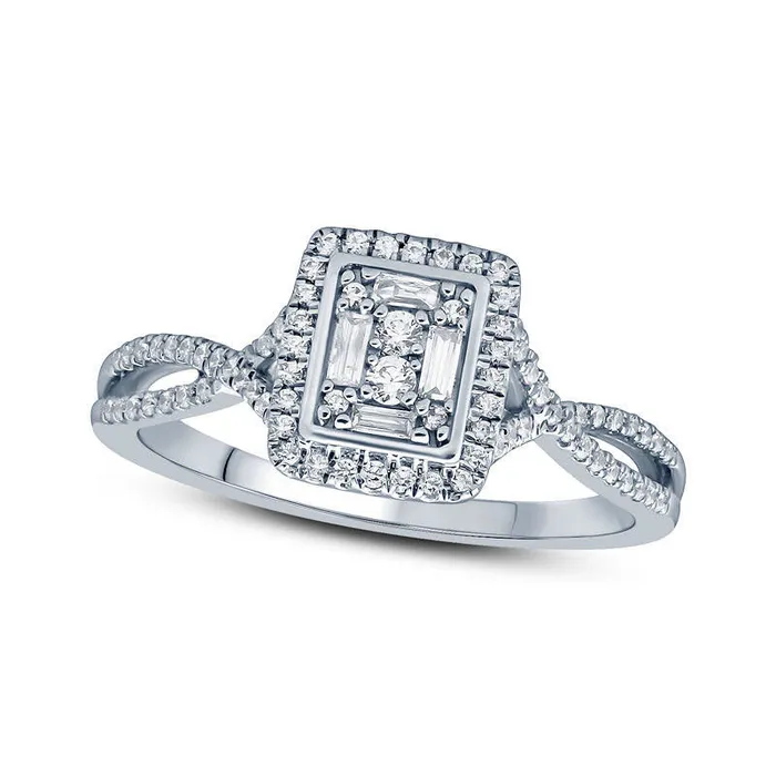 033 CT TW Composite Natural Diamond Rectangle Frame Split Shank Engagement Ring in Solid 10K White Gold Goldia Rings 033 CT TW Composite Natural Diamond Rectangle Frame Split Shank Engagement Ring in Solid 10K White Gold Goldia Rings