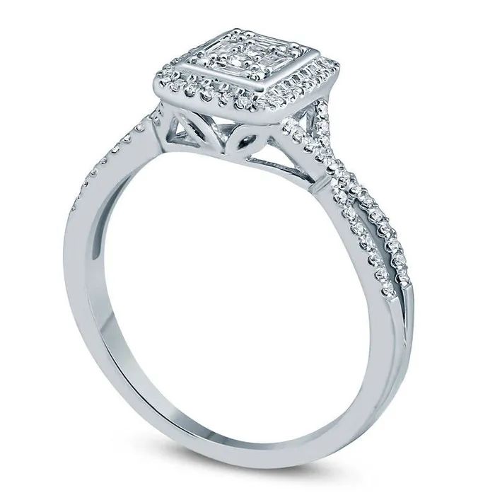 033 CT TW Composite Natural Diamond Rectangle Frame Split Shank Engagement Ring in Solid 10K White Gold Goldia Rings 033 CT TW Composite Natural Diamond Rectangle Frame Split Shank Engagement Ring in Solid 10K White Gold Goldia Rings
