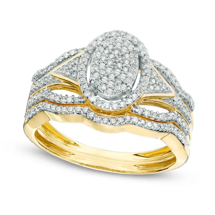 033 CT TW Natural Diamond Oval Composite Frame Bridal Engagement Ring Set in Solid 10K Yellow Gold Goldia Rings 033 CT TW Natural Diamond Oval Composite Frame Bridal Engagement Ring Set in Solid 10K Yellow Gold Goldia Rings