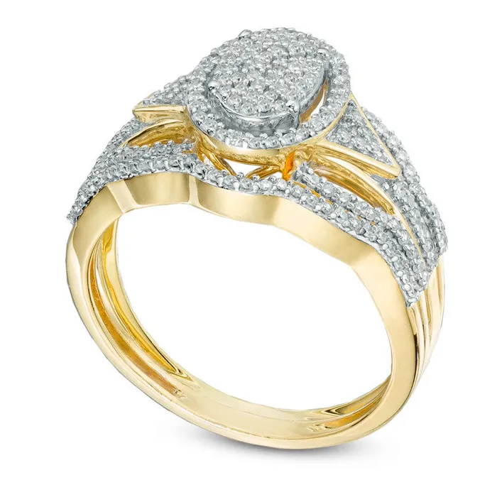 033 CT TW Natural Diamond Oval Composite Frame Bridal Engagement Ring Set in Solid 10K Yellow Gold Goldia Rings 033 CT TW Natural Diamond Oval Composite Frame Bridal Engagement Ring Set in Solid 10K Yellow Gold Goldia Rings