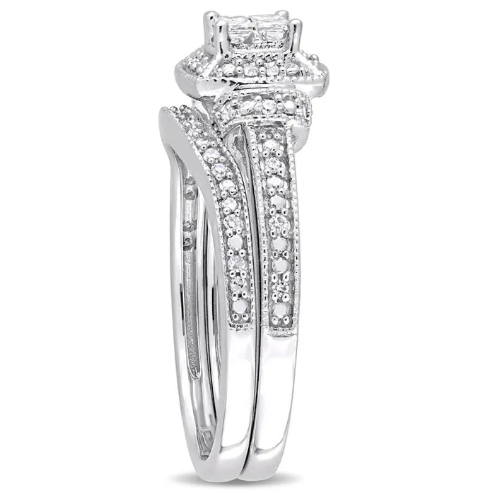 033 CT TW Quad PrincessCut Natural Diamond Frame Collar Antique VintageStyle Bridal Engagement Ring Set in Solid 10K White Gold Goldia Rings 033 CT TW Quad PrincessCut Natural Diamond Frame Collar Antique VintageStyle Bridal Engagement Ring Set in Solid 10K White Gold Goldia Rings