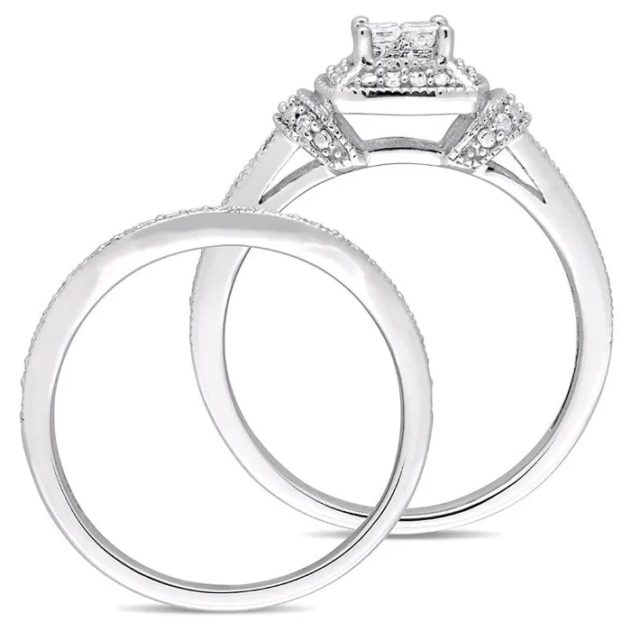 033 CT TW Quad PrincessCut Natural Diamond Frame Collar Antique VintageStyle Bridal Engagement Ring Set in Solid 10K White Gold Goldia Rings 033 CT TW Quad PrincessCut Natural Diamond Frame Collar Antique VintageStyle Bridal Engagement Ring Set in Solid 10K White Gold Goldia Rings