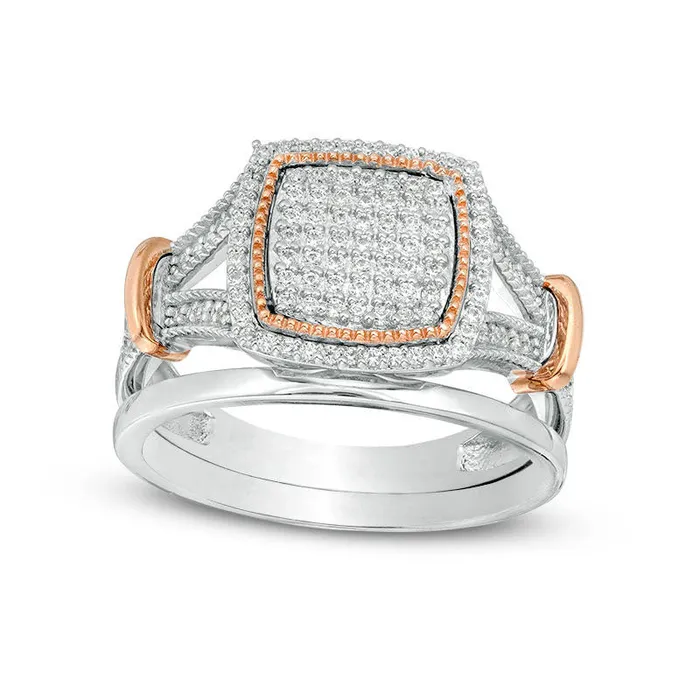 038 CT TW Composite Natural Diamond Cushion Frame Collar Antique VintageStyle Bridal Engagement Ring Set in Sterling Silver and Solid 10K Rose Gold Goldia Rings 038 CT TW Composite Natural Diamond Cushion Frame Collar Antique VintageStyle Bridal Engagement Ring Set in Sterling Silver and Solid 10K Rose Gold Goldia Rings
