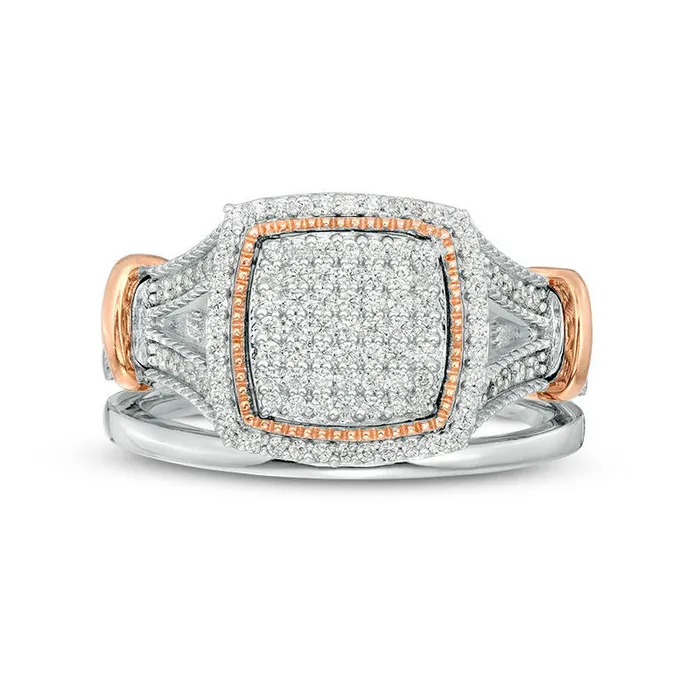 038 CT TW Composite Natural Diamond Cushion Frame Collar Antique VintageStyle Bridal Engagement Ring Set in Sterling Silver and Solid 10K Rose Gold Goldia Rings 038 CT TW Composite Natural Diamond Cushion Frame Collar Antique VintageStyle Bridal Engagement Ring Set in Sterling Silver and Solid 10K Rose Gold Goldia Rings
