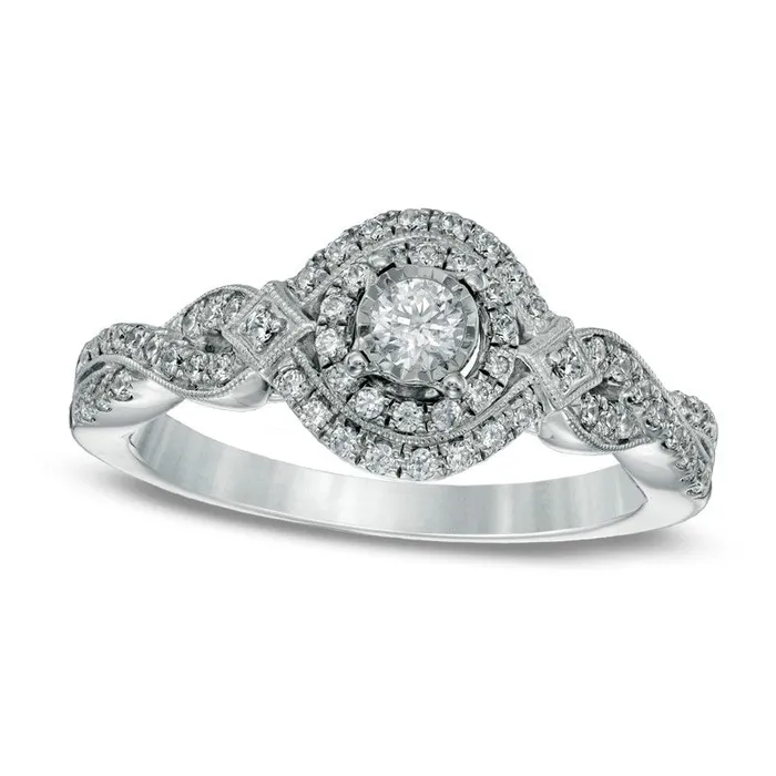 038 CT TW Natural Diamond Art DecoInspired Frame Engagement Ring in Solid 10K White Gold Goldia Rings 038 CT TW Natural Diamond Art DecoInspired Frame Engagement Ring in Solid 10K White Gold Goldia Rings