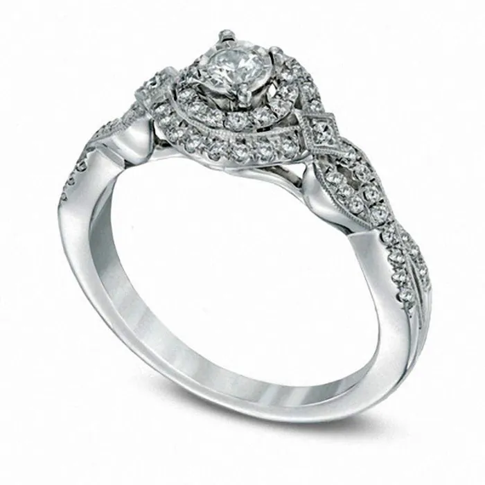 038 CT TW Natural Diamond Art DecoInspired Frame Engagement Ring in Solid 10K White Gold Goldia Rings 038 CT TW Natural Diamond Art DecoInspired Frame Engagement Ring in Solid 10K White Gold Goldia Rings