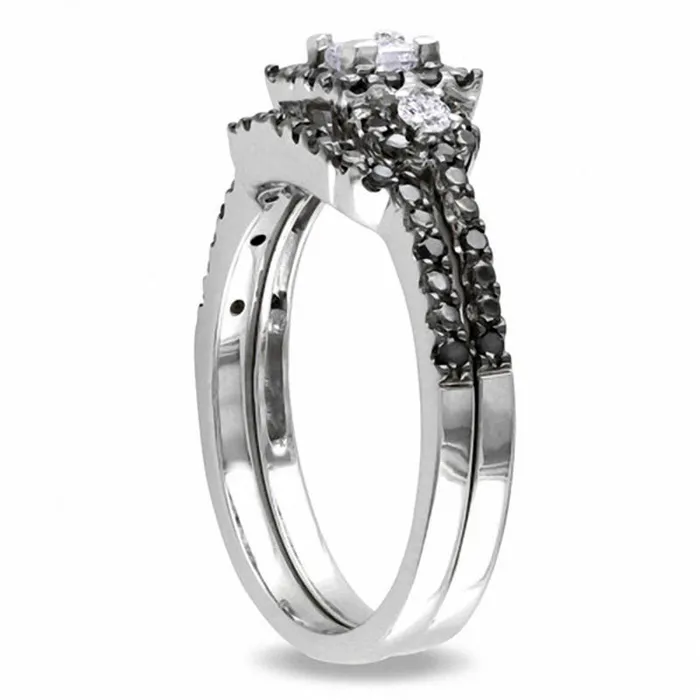 050 CT TW Enhanced Black and White PrincessCut Natural Diamond Frame Bridal Engagement Ring Set in Solid 10K White Gold Goldia Rings 050 CT TW Enhanced Black and White PrincessCut Natural Diamond Frame Bridal Engagement Ring Set in Solid 10K White Gold Goldia Rings