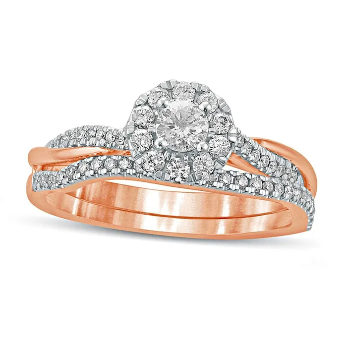 050 CT TW Natural Diamond Frame Twist Shank Bridal Engagement Ring Set in Solid 10K Rose Gold Goldia Rings 050 CT TW Natural Diamond Frame Twist Shank Bridal Engagement Ring Set in Solid 10K Rose Gold Goldia Rings