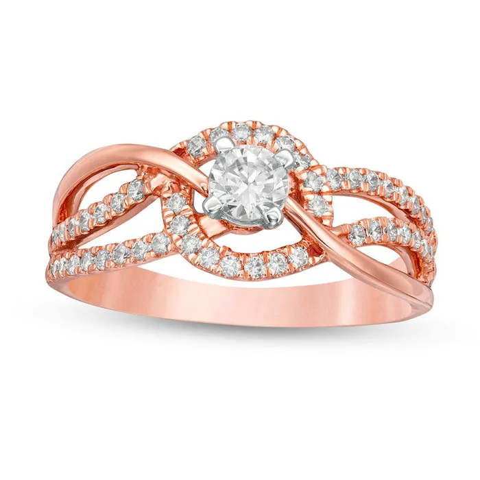 050 CT TW Natural Diamond MultiRow Bypass Engagement Ring in Solid 10K Rose Gold Goldia Rings 050 CT TW Natural Diamond MultiRow Bypass Engagement Ring in Solid 10K Rose Gold Goldia Rings