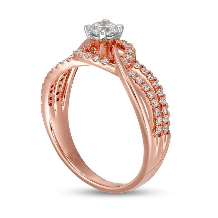 050 CT TW Natural Diamond MultiRow Bypass Engagement Ring in Solid 10K Rose Gold Goldia Rings 050 CT TW Natural Diamond MultiRow Bypass Engagement Ring in Solid 10K Rose Gold Goldia Rings