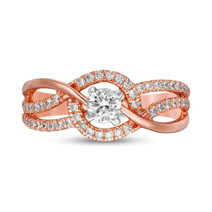 050 CT TW Natural Diamond MultiRow Bypass Engagement Ring in Solid 10K Rose Gold Goldia Rings 050 CT TW Natural Diamond MultiRow Bypass Engagement Ring in Solid 10K Rose Gold Goldia Rings