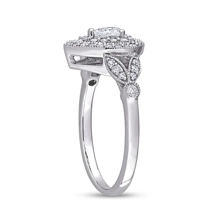 050 CT TW PearShaped Natural Diamond Double Frame LeafSides Antique VintageStyle Engagement Ring in Solid 10K White Gold Goldia Rings 050 CT TW PearShaped Natural Diamond Double Frame LeafSides Antique VintageStyle Engagement Ring in Solid 10K White Gold Goldia Rings