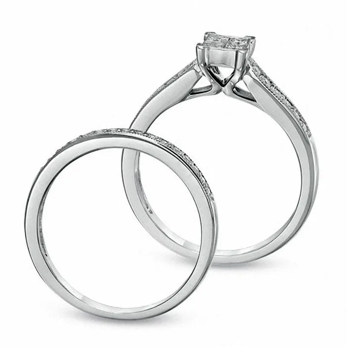 050 CT TW Quad PrincessCut Natural Diamond Antique VintageStyle Bridal Engagement Ring Set in Solid 10K White Gold Goldia Rings 050 CT TW Quad PrincessCut Natural Diamond Antique VintageStyle Bridal Engagement Ring Set in Solid 10K White Gold Goldia Rings