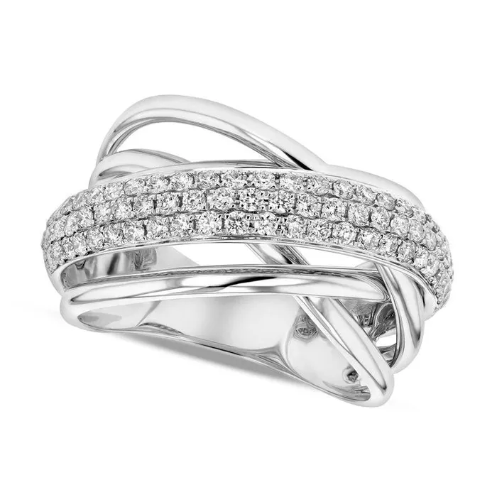 075 CT TW Natural Diamond Layered Crossover Orbit Ring in Solid 18K White Gold HSI2 Goldia Rings 075 CT TW Natural Diamond Layered Crossover Orbit Ring in Solid 18K White Gold HSI2 Goldia Rings