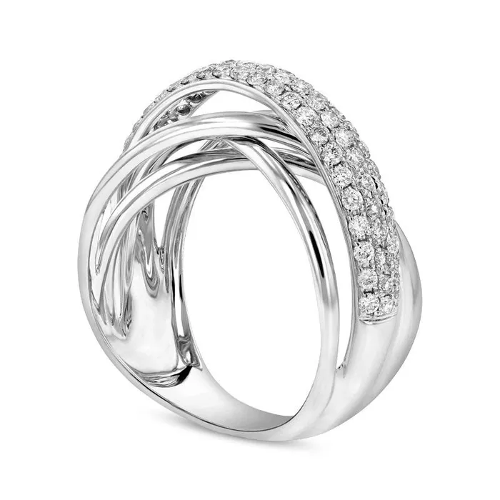 075 CT TW Natural Diamond Layered Crossover Orbit Ring in Solid 18K White Gold HSI2 Goldia Rings 075 CT TW Natural Diamond Layered Crossover Orbit Ring in Solid 18K White Gold HSI2 Goldia Rings