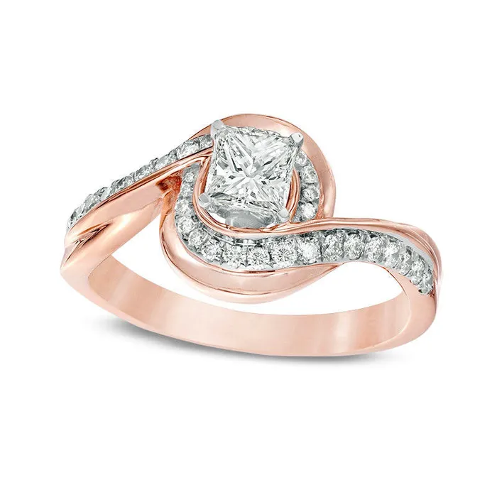 075 CT TW PrincessCut Natural Diamond Bypass Swirl Engagement Ring in Solid 10K Rose Gold Goldia Rings 075 CT TW PrincessCut Natural Diamond Bypass Swirl Engagement Ring in Solid 10K Rose Gold Goldia Rings