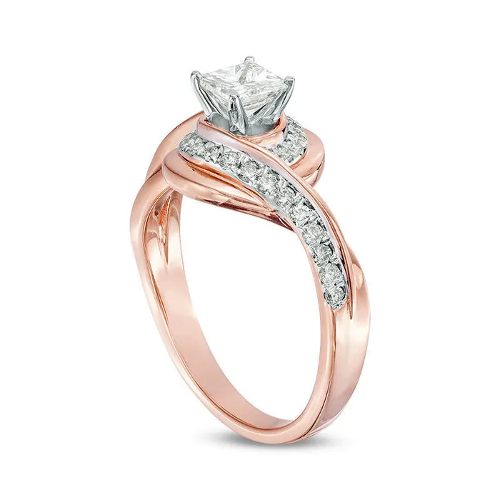 075 CT TW PrincessCut Natural Diamond Bypass Swirl Engagement Ring in Solid 10K Rose Gold Goldia Rings 075 CT TW PrincessCut Natural Diamond Bypass Swirl Engagement Ring in Solid 10K Rose Gold Goldia Rings