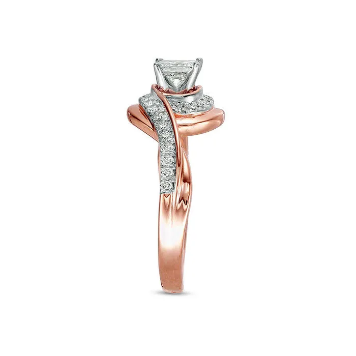 075 CT TW PrincessCut Natural Diamond Bypass Swirl Engagement Ring in Solid 10K Rose Gold Goldia Rings 075 CT TW PrincessCut Natural Diamond Bypass Swirl Engagement Ring in Solid 10K Rose Gold Goldia Rings