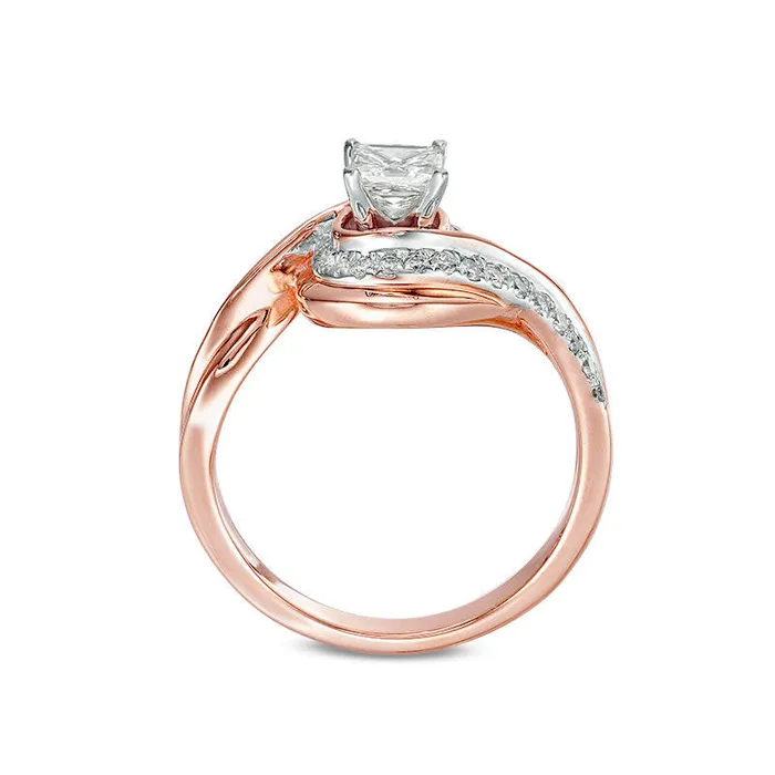 075 CT TW PrincessCut Natural Diamond Bypass Swirl Engagement Ring in Solid 10K Rose Gold Goldia Rings 075 CT TW PrincessCut Natural Diamond Bypass Swirl Engagement Ring in Solid 10K Rose Gold Goldia Rings