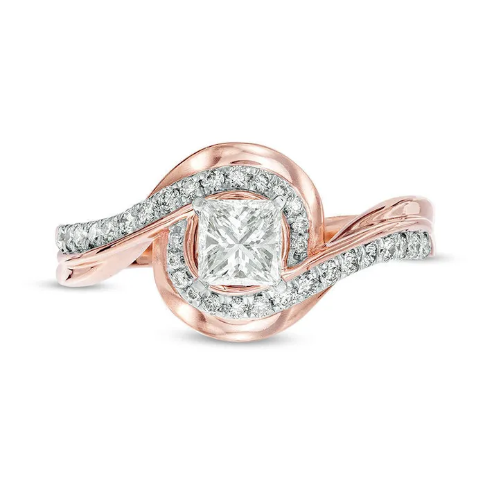 075 CT TW PrincessCut Natural Diamond Bypass Swirl Engagement Ring in Solid 10K Rose Gold Goldia Rings 075 CT TW PrincessCut Natural Diamond Bypass Swirl Engagement Ring in Solid 10K Rose Gold Goldia Rings