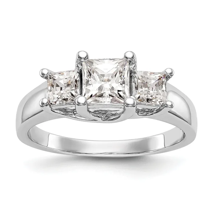 075ct CZ Solid Real 14K White Gold 3Stone Engagement Ring Goldia Rings