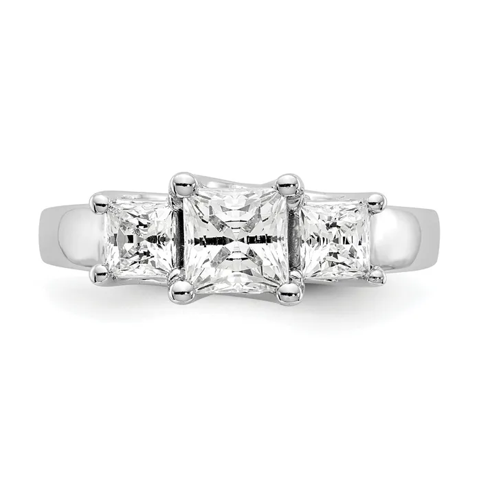 075ct CZ Solid Real 14K White Gold 3Stone Engagement Ring Goldia Rings